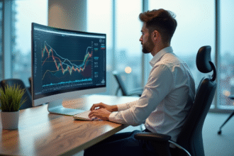 Jeune homme d'affaires analysant des graphiques financiers