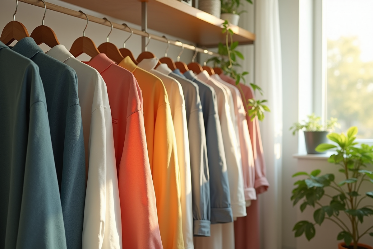 Armoire de vêtements organisée dans une chambre lumineuse