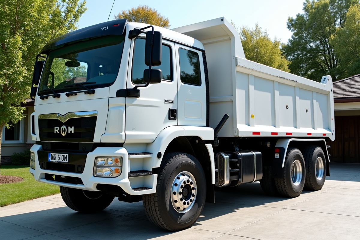 Camion benne blanc 3 5 tonnes sur une allée propre