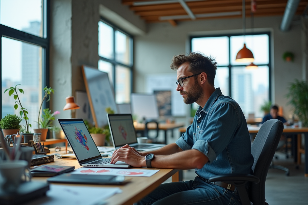 Chercheur analysant des modèles moléculaires sur son ordinateur