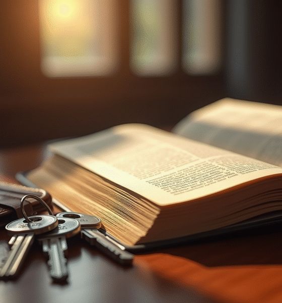 Clés classiques portefeuille et livre code civil sur bureau