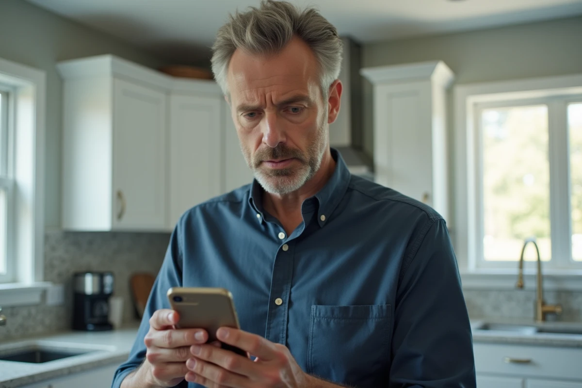 Homme consultant les avis clients en ligne sur son smartphone avant un achat sur un site web