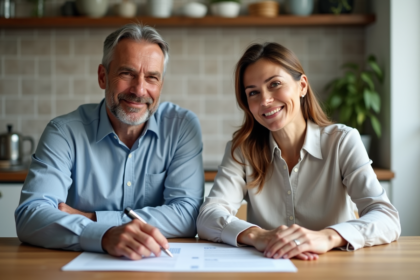 Couple détendu examinant des documents de prêt immobilier