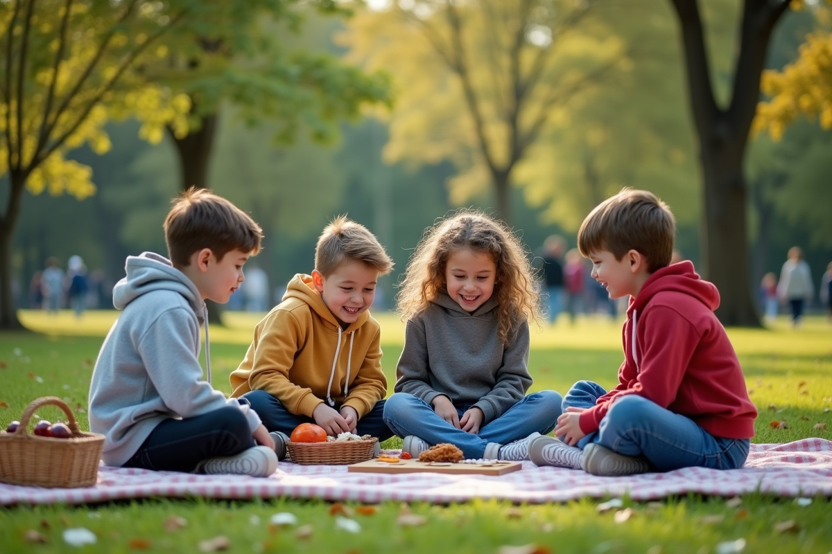 Cousins jouant à un jeu dans un parc ensoleille