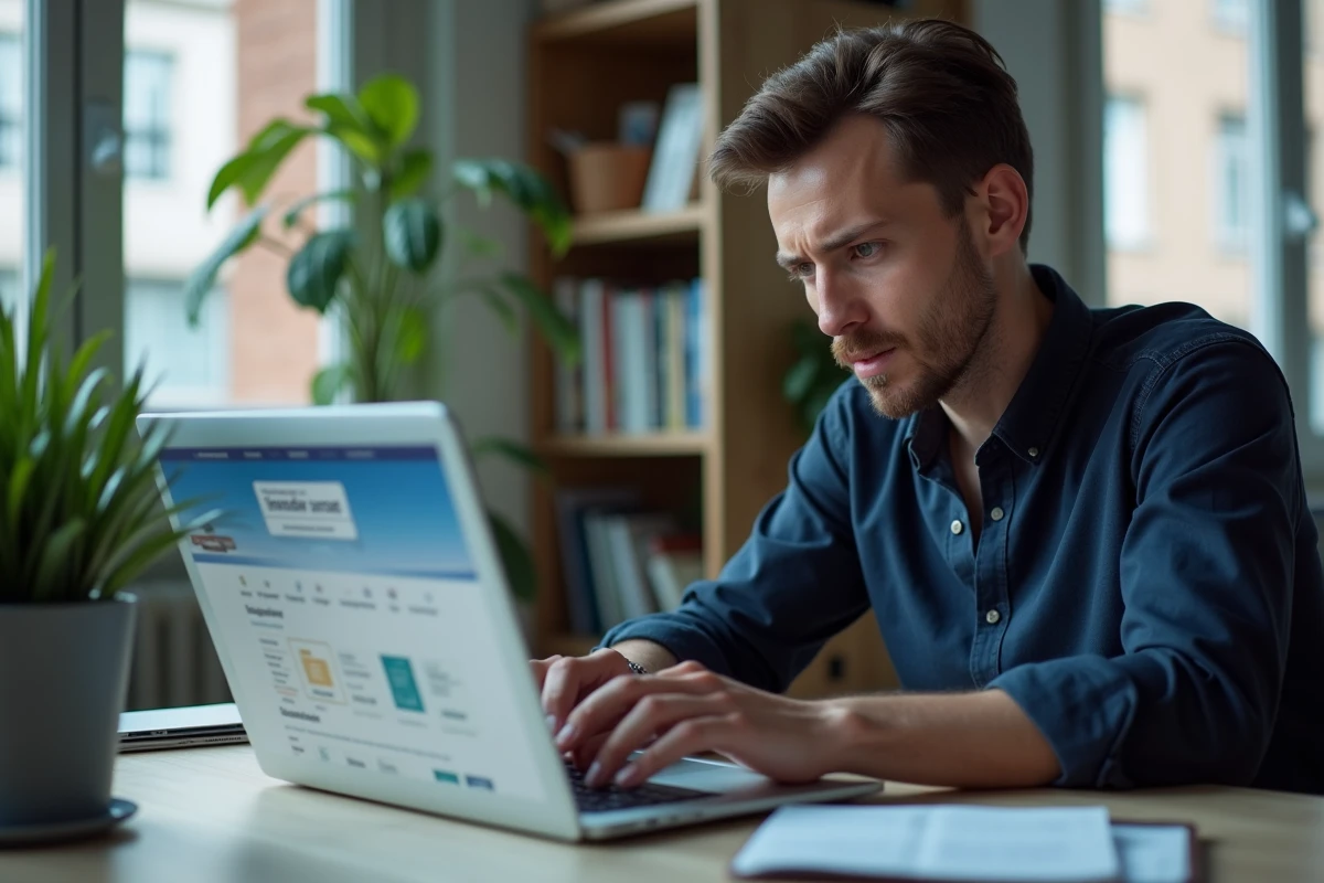 Homme vérifiant les délais légaux de résiliation Free sur son ordinateur portable