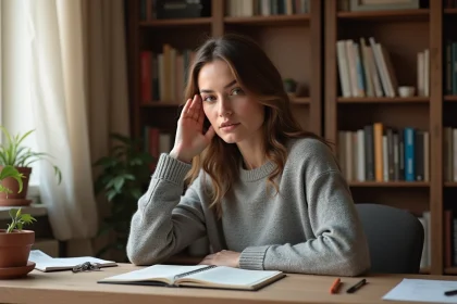 Femme concentrée écoutant attentivement, illustrant la différence entre écouter et entendre en français