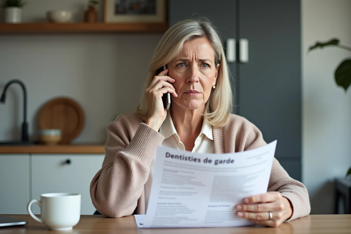 Femme inquiète parlant au téléphone dans la cuisine belge