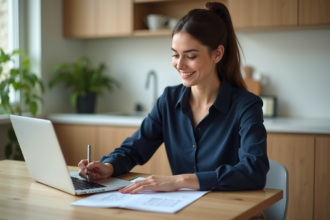 Jeune femme préparant un plan de remboursement de prêt