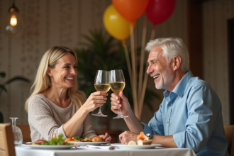 Couple souriant lors d une fête entre amis