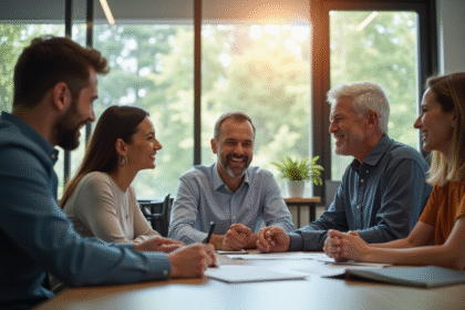 Groupe de professionnels divers collaborant dans un bureau lumineux