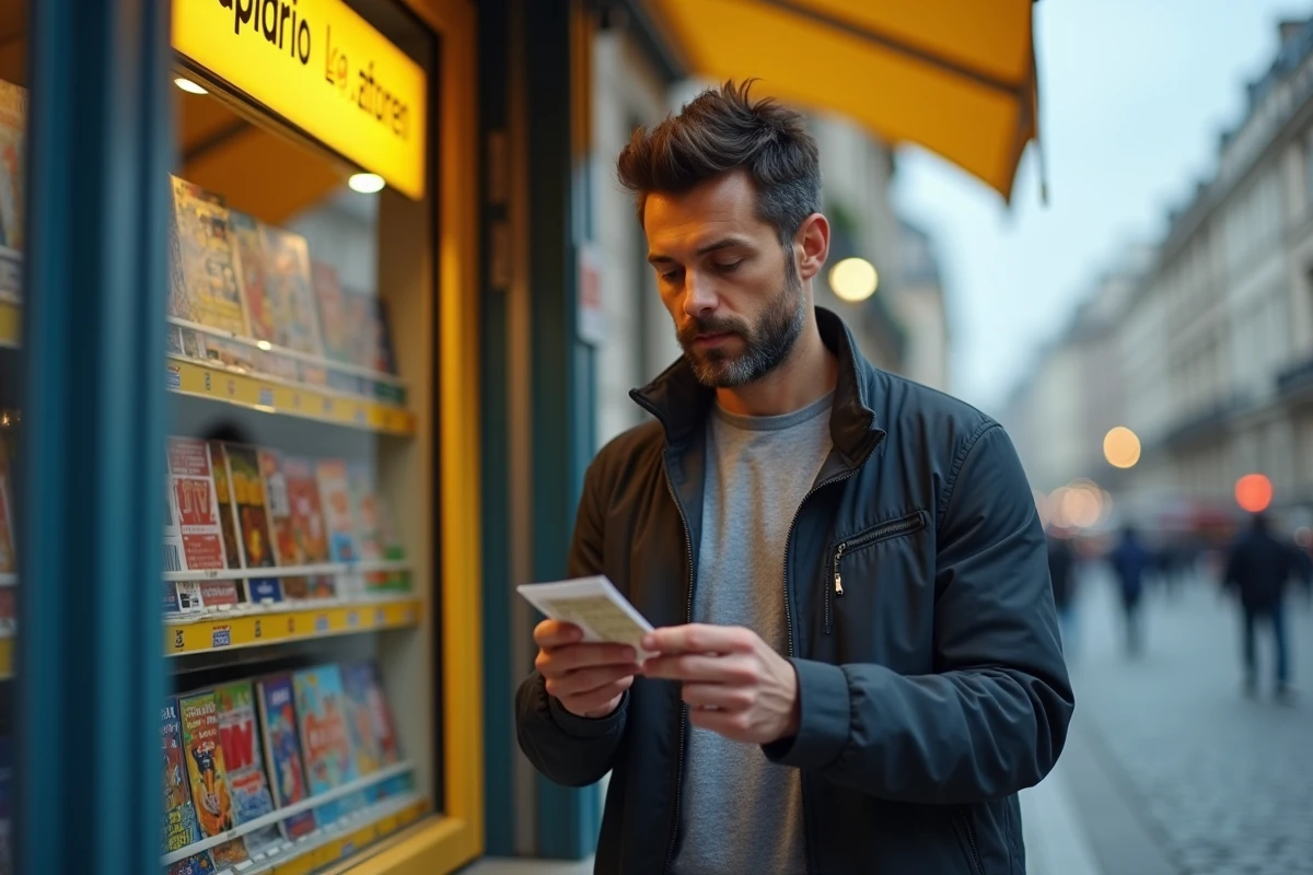 Homme achetant un nouveau jeu FDJ à gratter dans un tabac en France