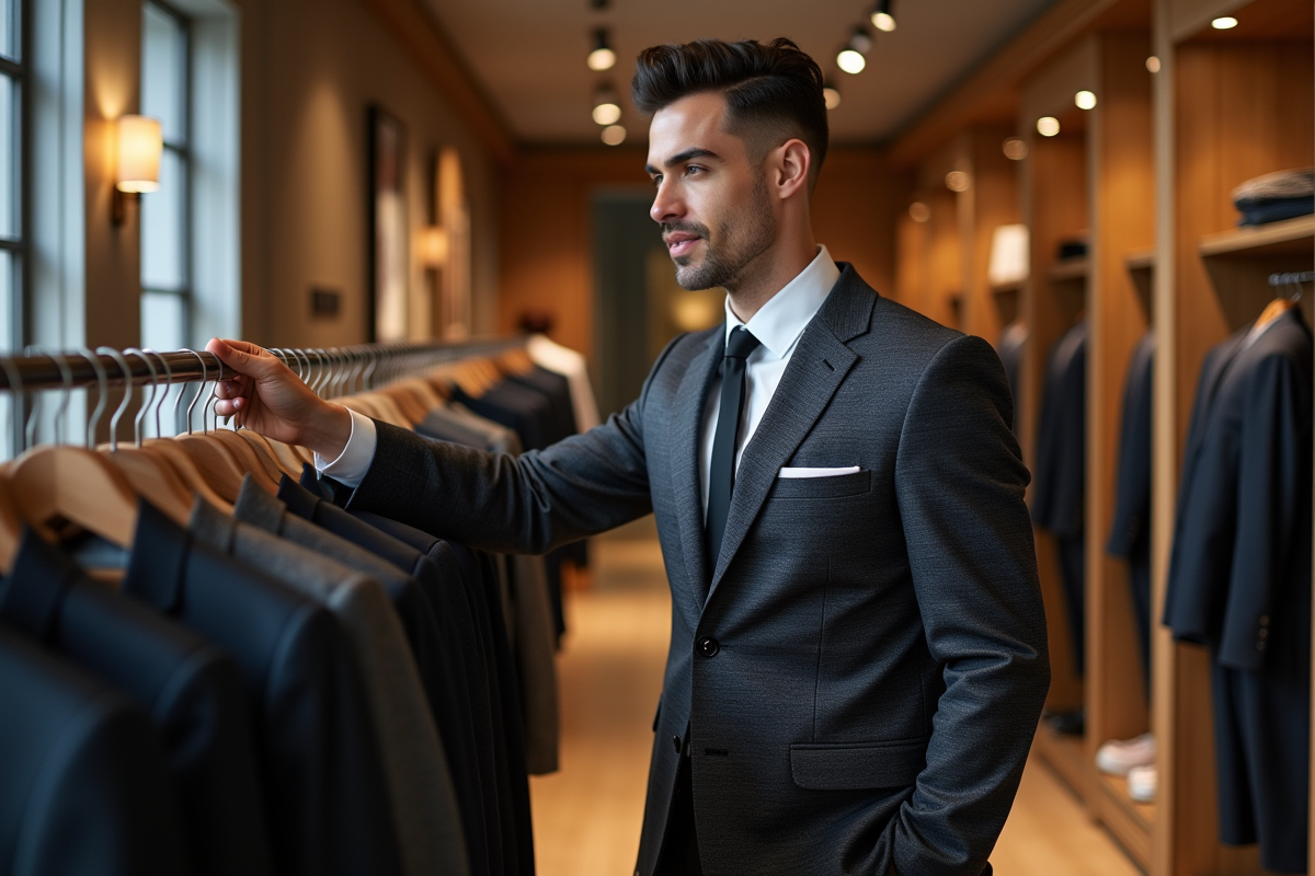 Homme en costume moderne dans une boutique de luxe