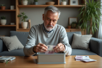 Homme d'âge moyen rangeant des billets dans une boîte discrète