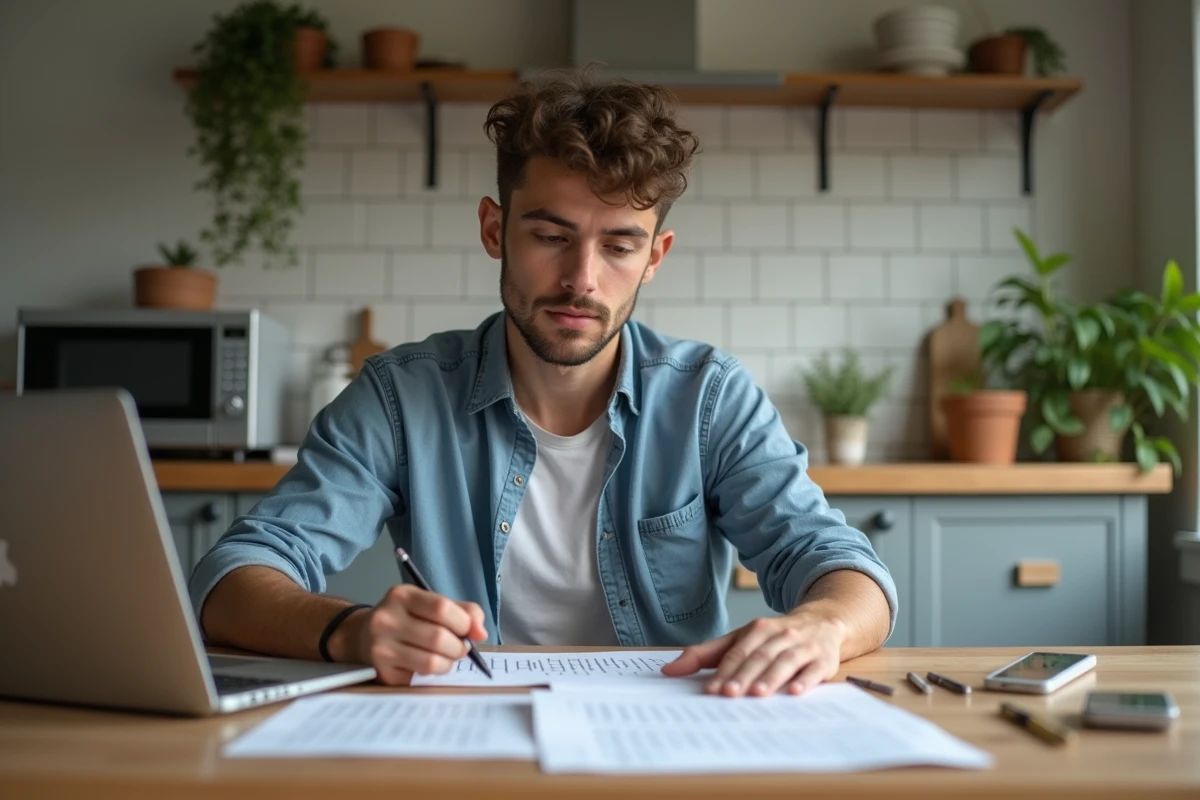 Homme résolvant un puzzle de mots à la maison