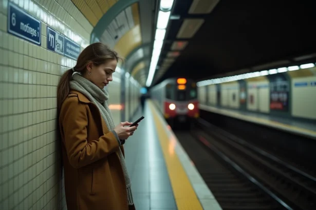 Jeune femme dans le métro parisien la nuit