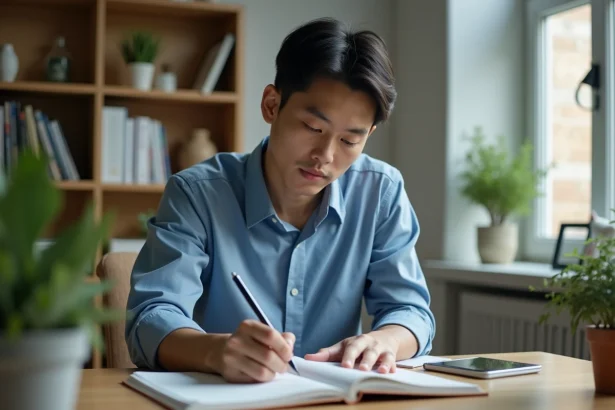 Jeune homme asiatique pensif dans un bureau lumineux