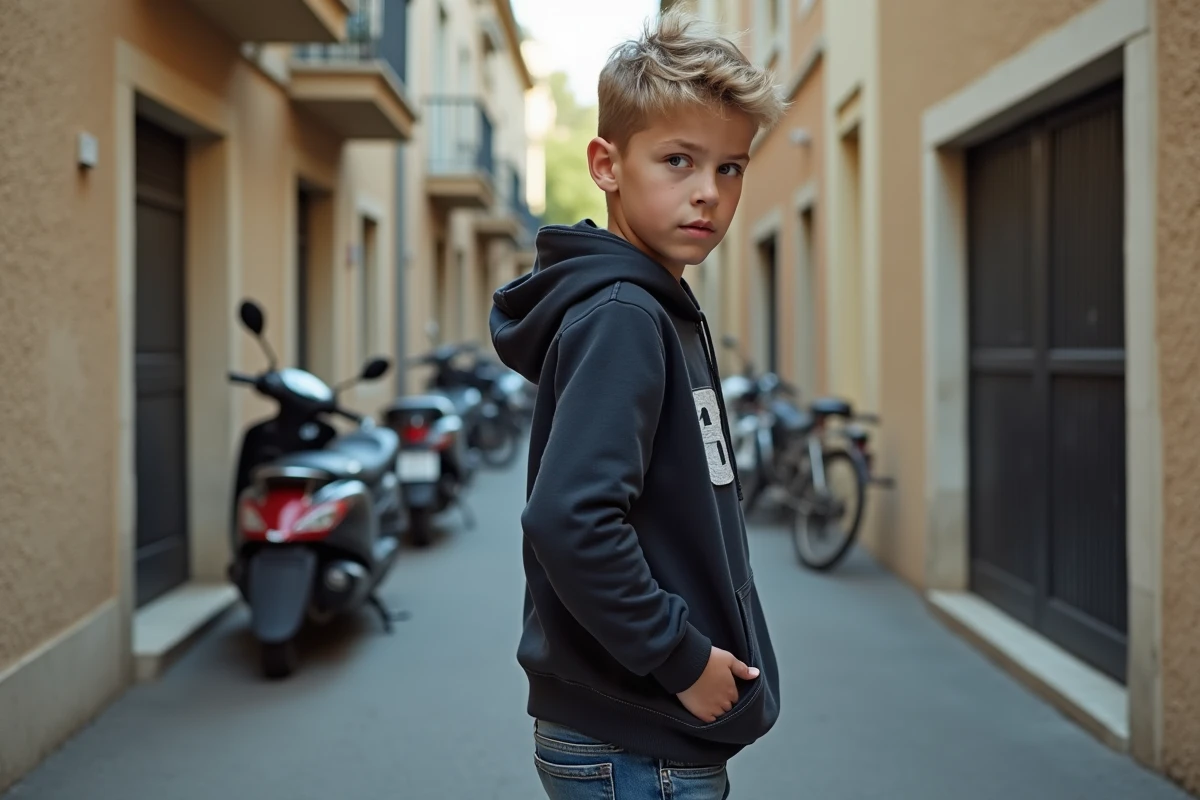 Adolescent regardant en arrière près d’un immeuble