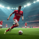 Joueur de football d'amiens dribblant sur le terrain vert