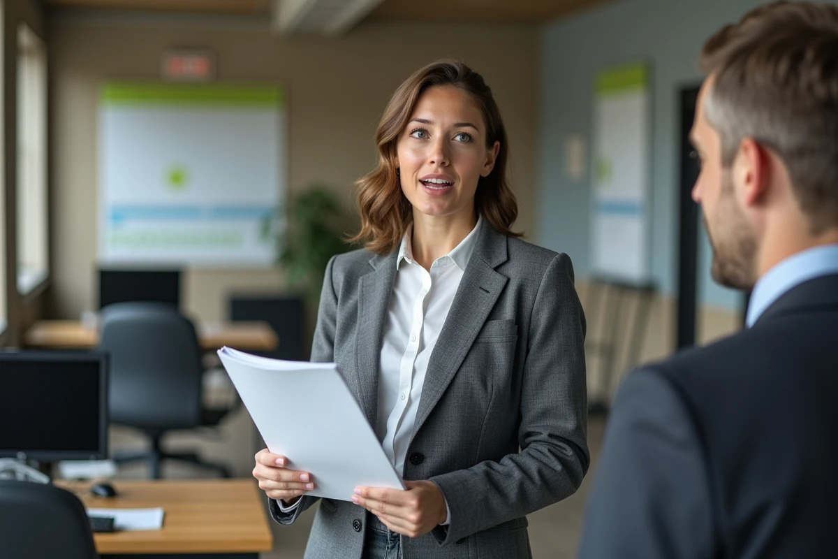 Jeune femme officielle avec documents Euro 7