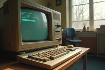 Ordinateur vintage des années 70 avec moniteur monochrome