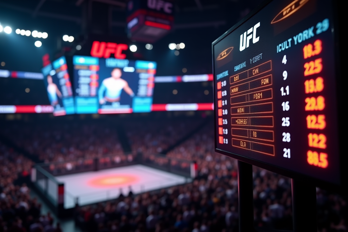 Tableau de classement UFC dans une arene MMA lumineuse